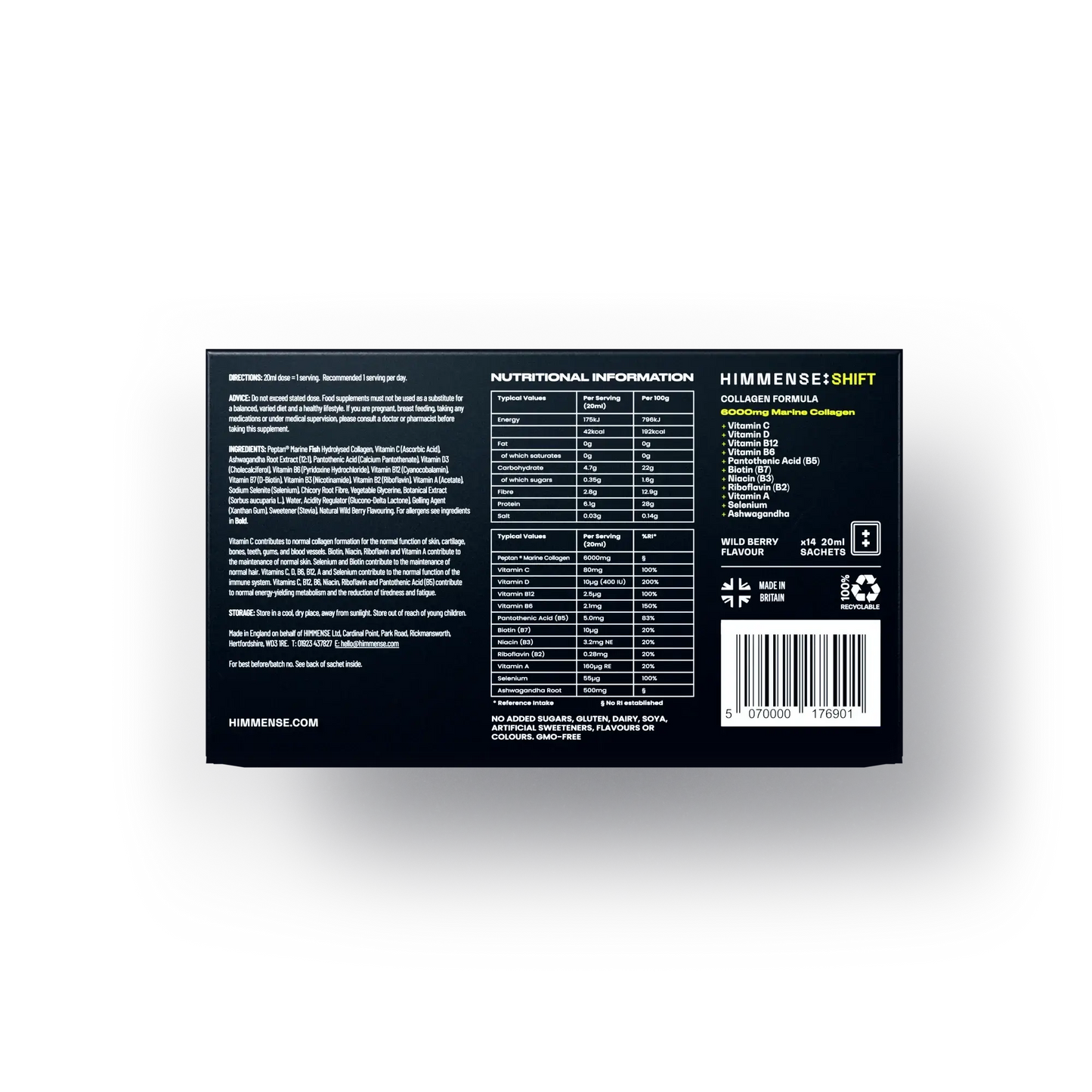 Himmense SHIFT - back of pack collagen ingredients label