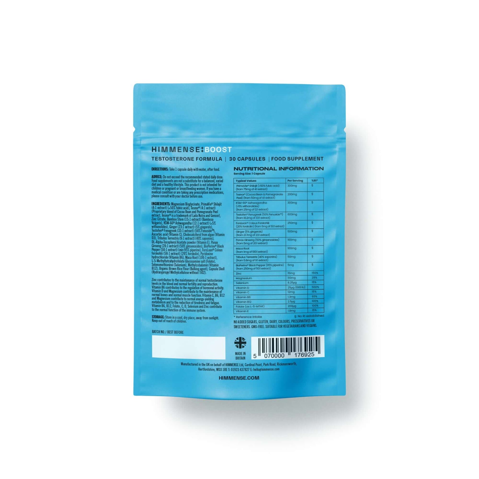 Himmense BOOST supplement facts - 19 active ingredients label